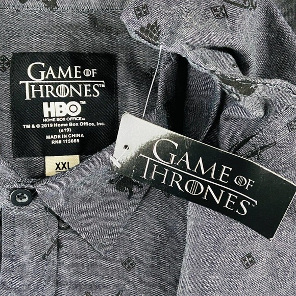 Game Of Thrones Men's XXL Shirt Gray Black Short Sleeve Button Up NWT BL24 - Picture 3 of 5